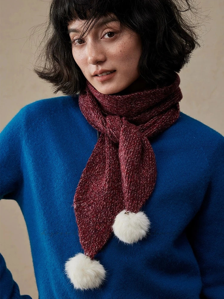 Women's Skinny Knit Scarf with Pom-Pom Design | Multiple Colors - OESLO
