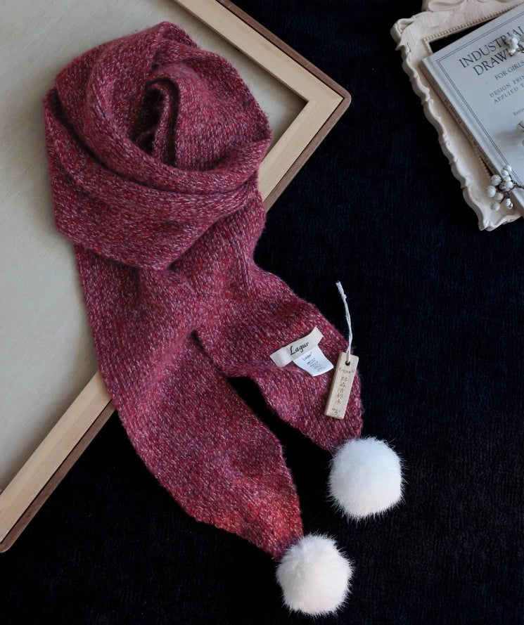 Women's Skinny Knit Scarf with Pom-Pom Design | Multiple Colors - OESLO