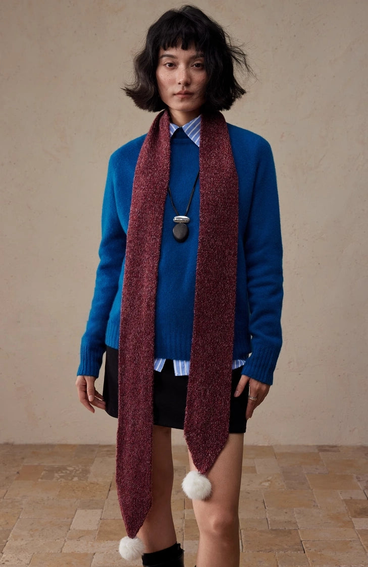 Women's Skinny Knit Scarf with Pom-Pom Design | Multiple Colors - OESLO