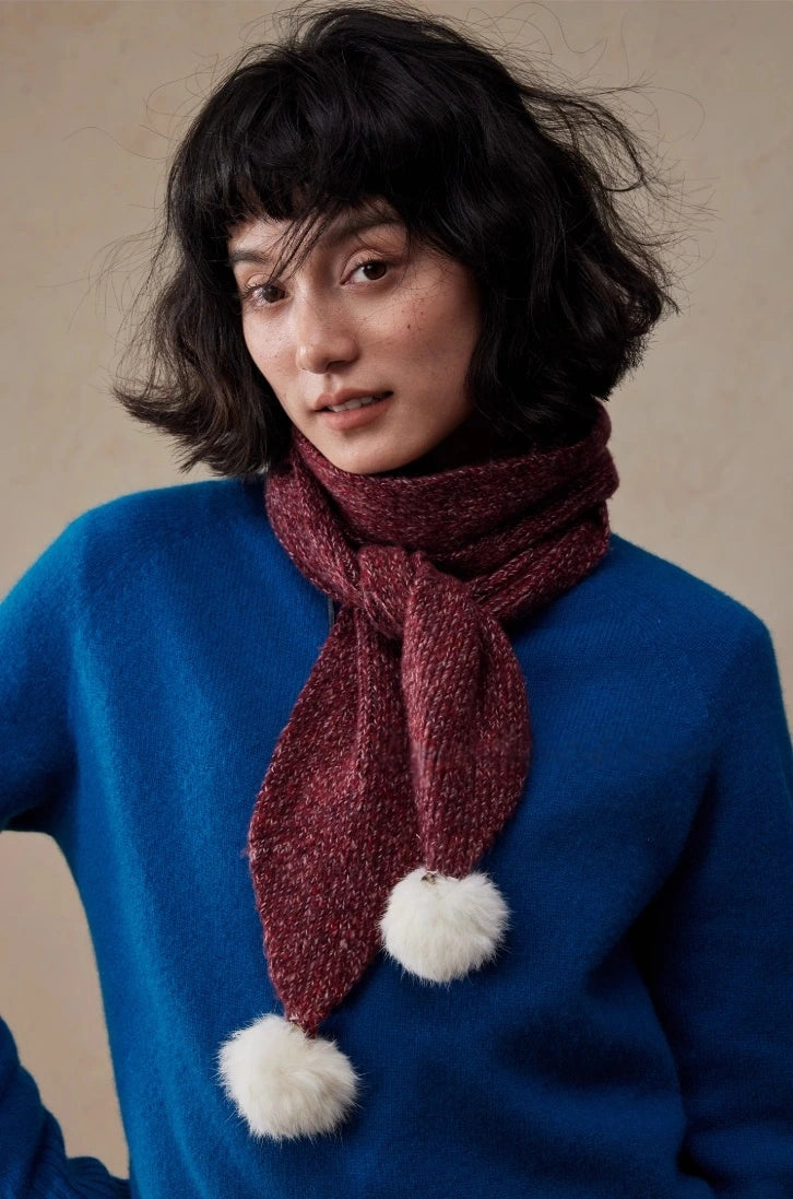 Women's Skinny Knit Scarf with Pom-Pom Design | Multiple Colors - OESLO