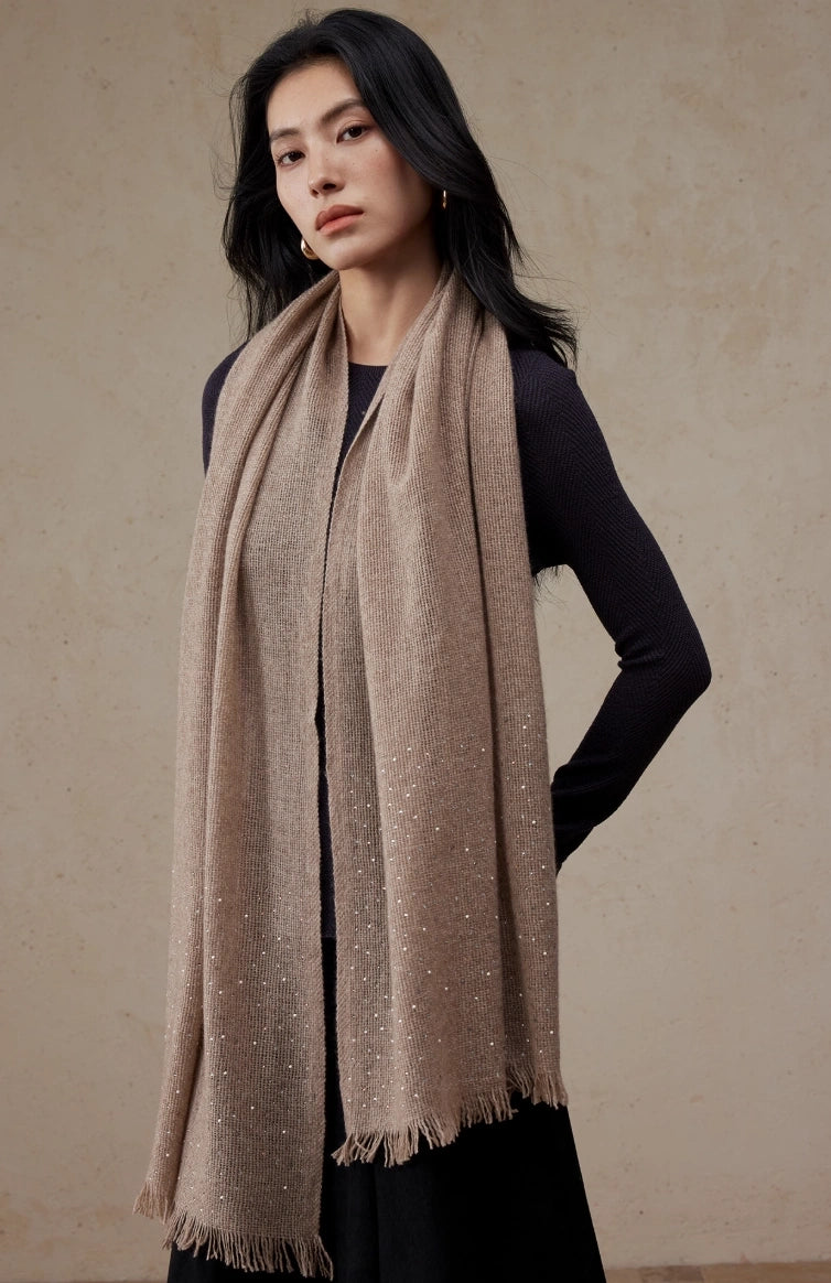 Women’s 100% Cashmere Scarf – Soft, Luxurious Wrap in Cream & Brown OESLO