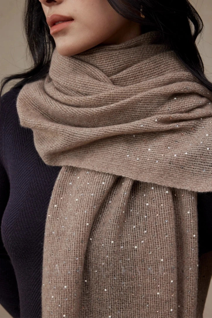 Women’s 100% Cashmere Scarf – Soft, Luxurious Wrap in Cream & Brown OESLO