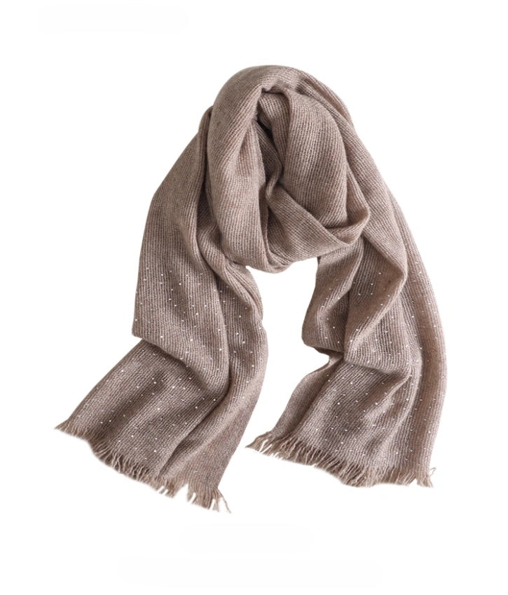 Women’s 100% Cashmere Scarf – Soft, Luxurious Wrap in Cream & Brown OESLO