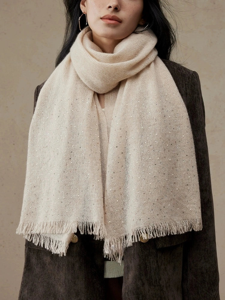 Women’s 100% Cashmere Scarf – Soft, Luxurious Wrap in Cream & Brown OESLO