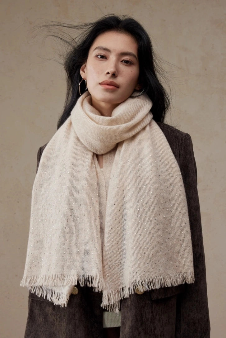 Women’s 100% Cashmere Scarf – Soft, Luxurious Wrap in Cream & Brown OESLO
