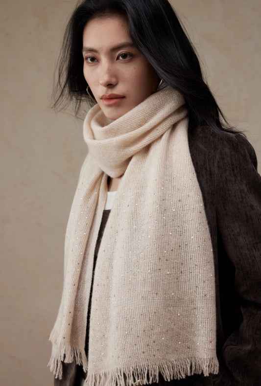 Women’s 100% Cashmere Scarf – Soft, Luxurious Wrap in Cream & Brown