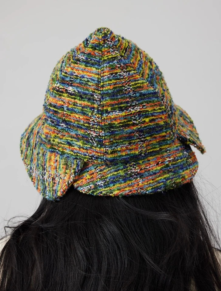 Women’s Tweed Cloche Hat for Winter – Black & White / Green Mélange