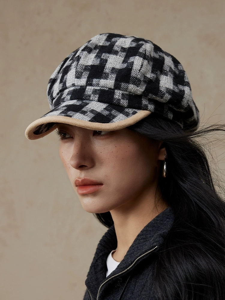 Vintage Houndstooth Beret for Women | Multi-Color Winter Hat  display picture 3