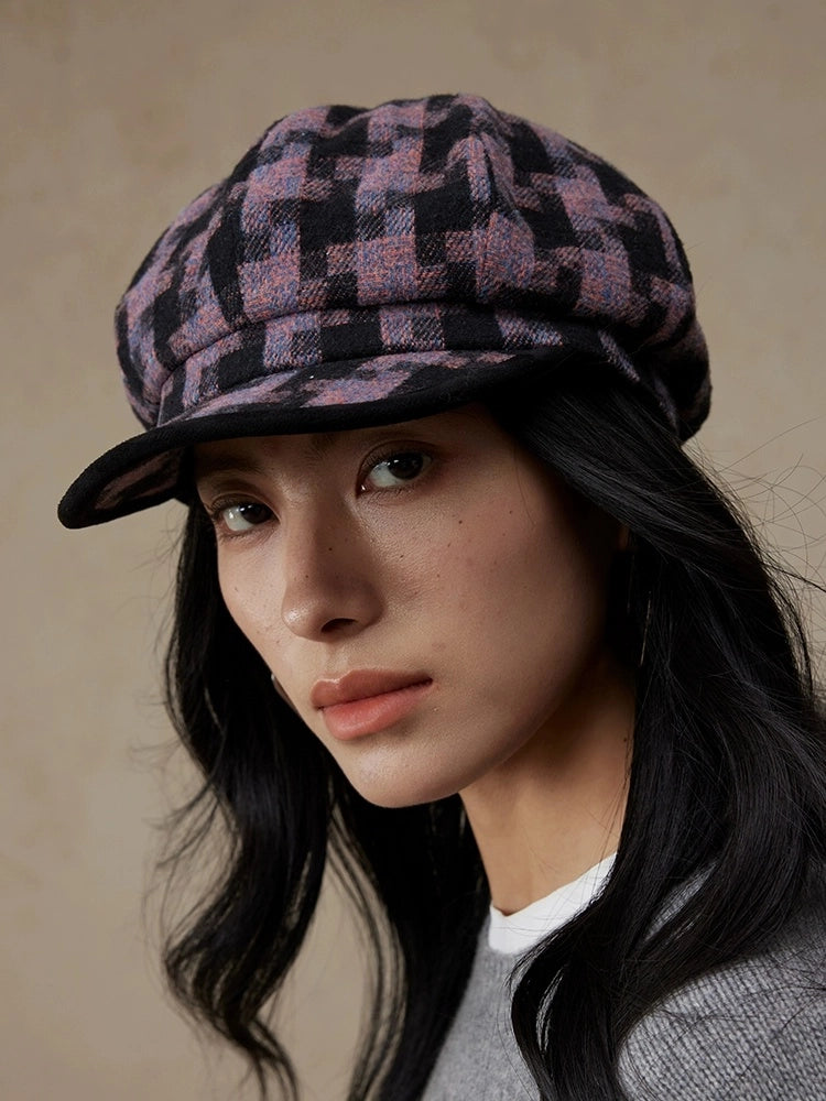 Vintage Houndstooth Beret for Women – Winter Style | Multiple Colors OESLO