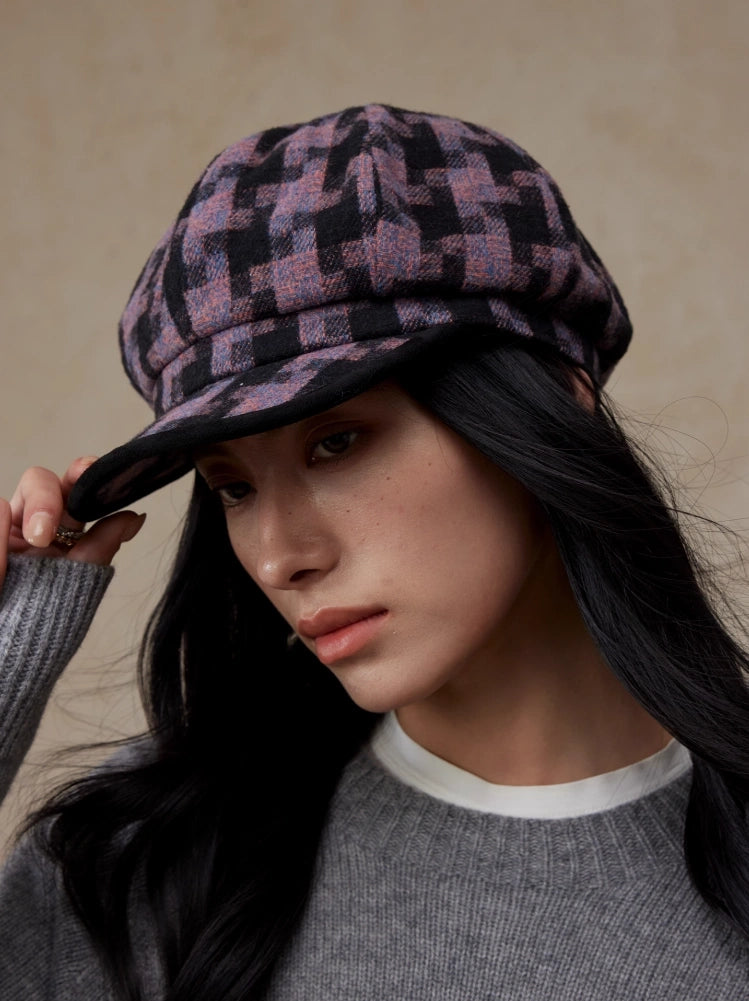 Vintage Houndstooth Beret for Women – Winter Style | Multiple Colors OESLO