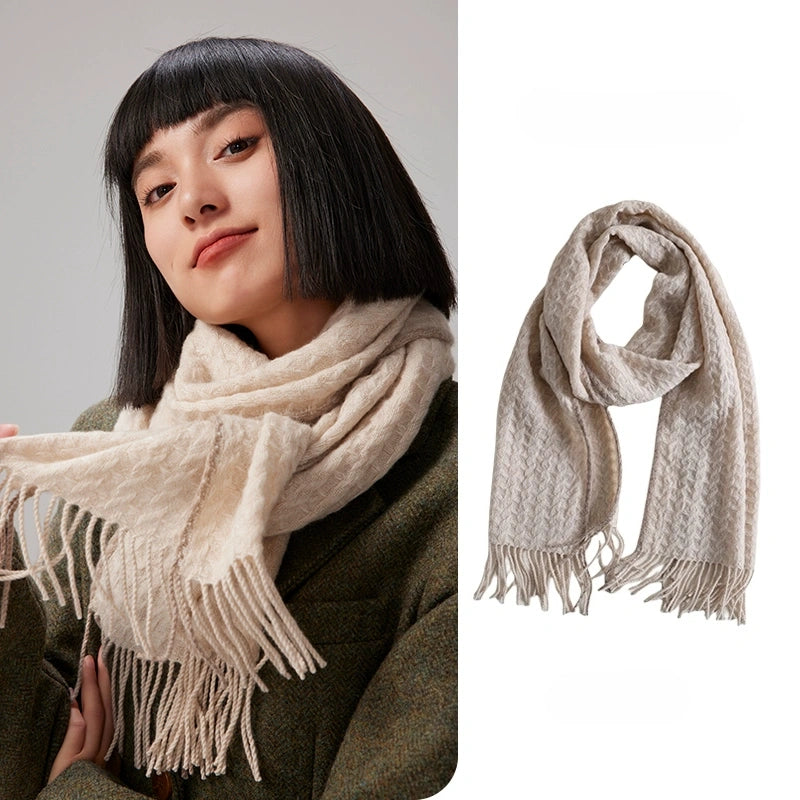 Cashmere Scarf – Classic Embossed Houndstooth Elegance | Multiple Colors OESLO