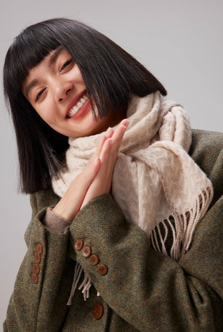 Cashmere Scarf – Classic Embossed Houndstooth Elegance | Multiple Colors OESLO