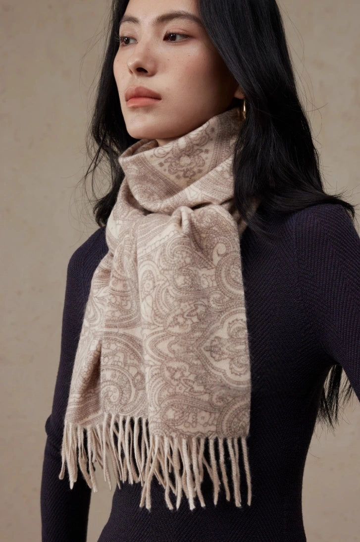 Women's 100% Cashmere Scarf with Paisley Pattern Design - OESLO
