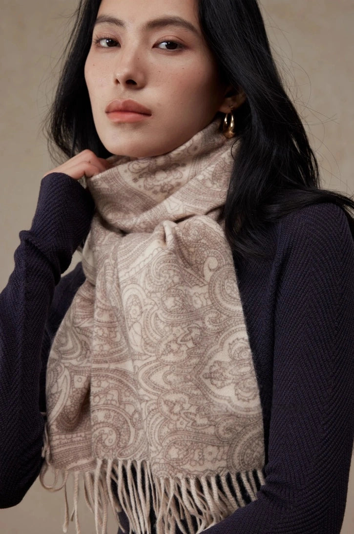 Women's 100% Cashmere Scarf with Paisley Pattern Design - OESLO