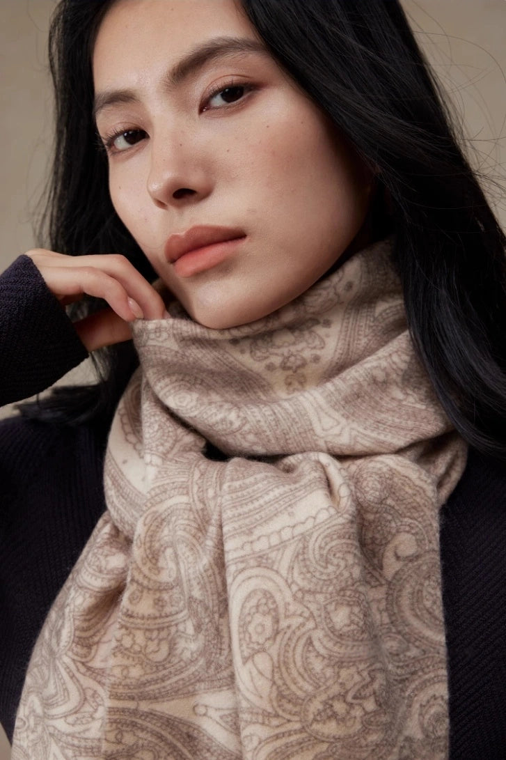 Women's 100% Cashmere Scarf with Paisley Pattern Design - OESLO