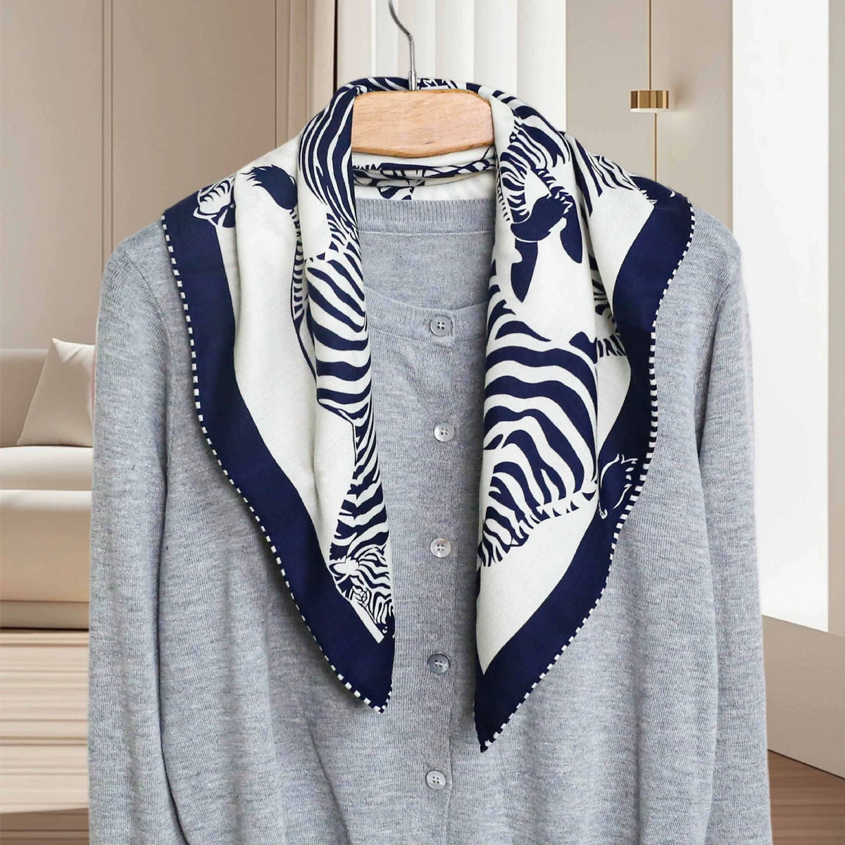 Silk Wool Square Scarf - Double-Sided Reversible | Zebra Print - OESLO