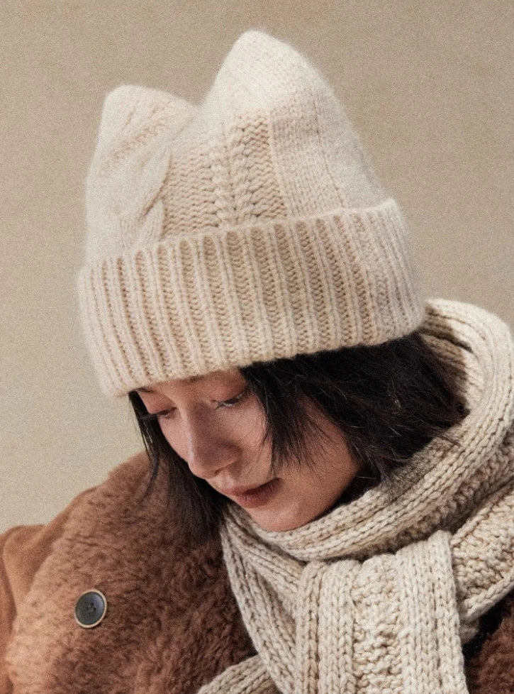Strickmütze mit Katzenohren für den Winter | Mehrere Farben