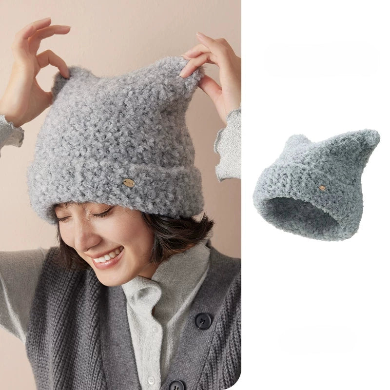 Cute Cat Ear Knit Plush Hat for Women | Multiple Colors - OESLO