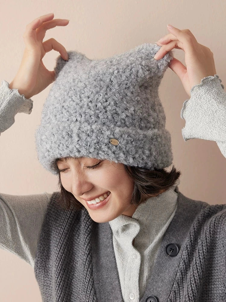 Cute Cat Ear Knit Plush Hat for Women | Multiple Colors - OESLO