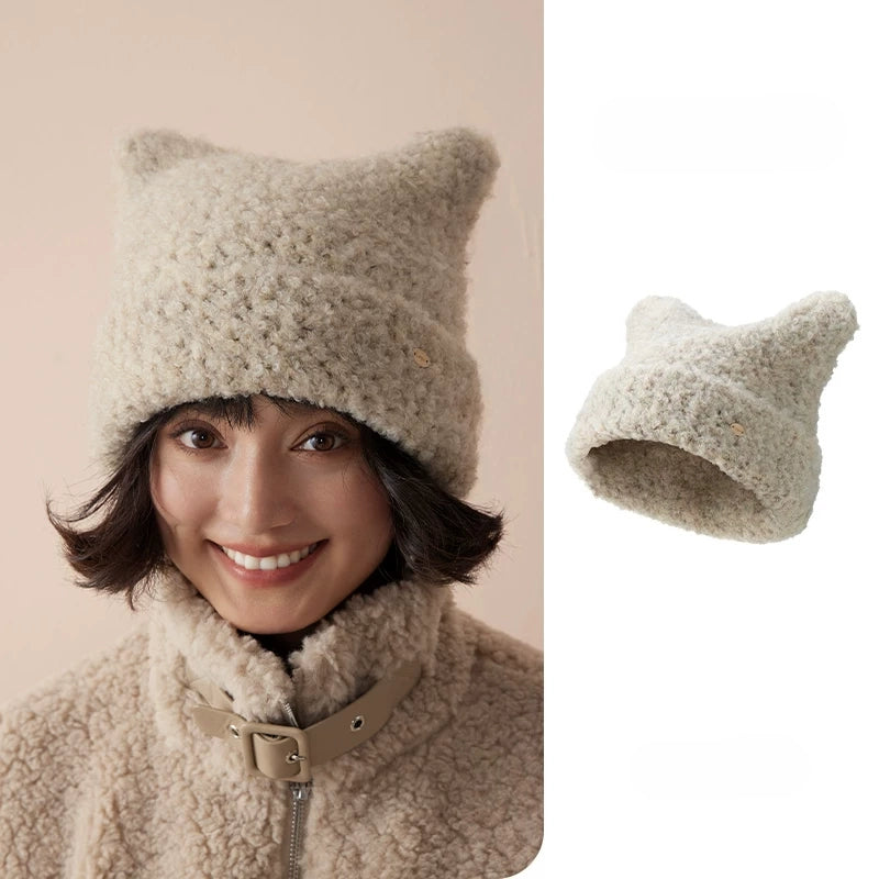 Cute Cat Ear Knit Plush Hat for Women | Multiple Colors - OESLO