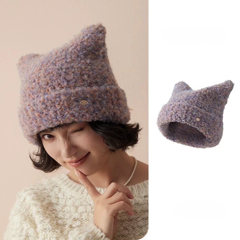 Cute Cat Ear Knit Plush Hat for Women | Multiple Colors - OESLO