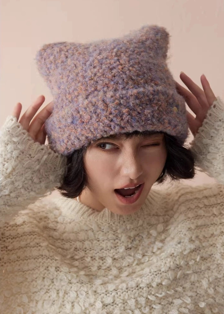 Cute Cat Ear Knit Plush Hat for Women | Multiple Colors - OESLO