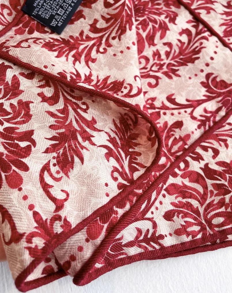 Red Floral Silk Wool Square Scarf – Vintage Elegant Style - OESLO