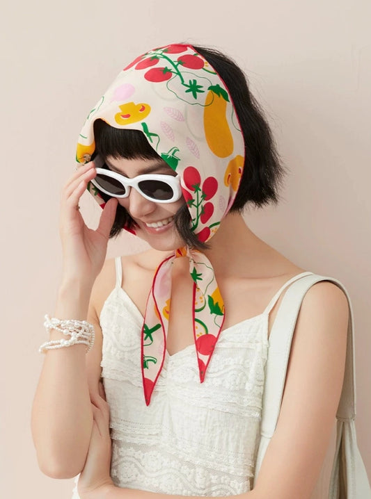 Vegetable Print Silk Scarf – Triangle Head & Neck Scarf OESLO