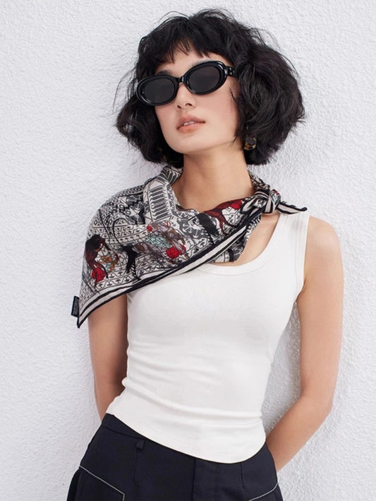 Vintage Jazz Horse Silk Wool Square Scarf 61×61cm OESLO