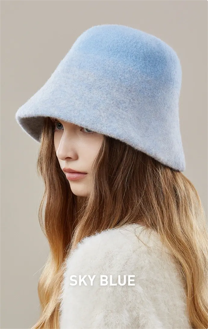 Wool Bucket Hat – Gradient Winter Hat for Women