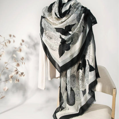 Large Wool Scarf - Camellia Floral Print - OESLO