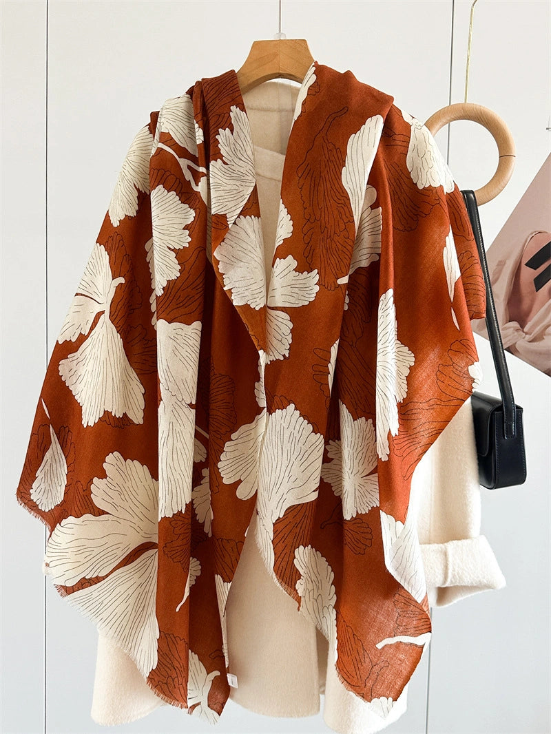 100% Water-Soluble Wool Scarf – Ginkgo Leaf Print OESLO