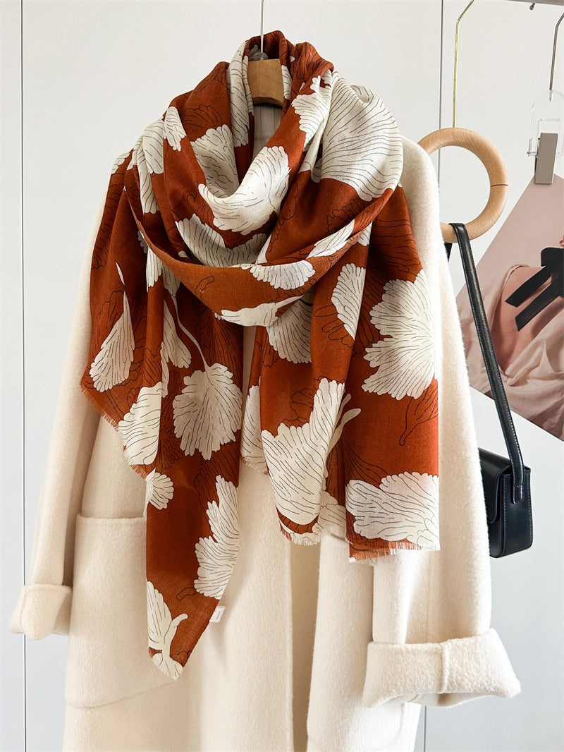 100% Water-Soluble Wool Scarf – Ginkgo Leaf Print