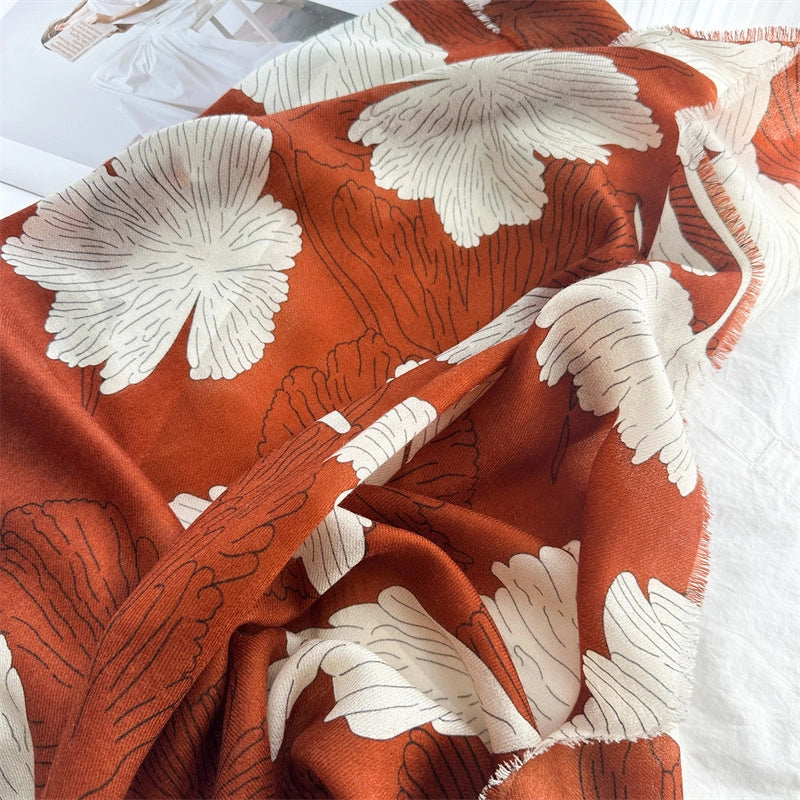 100% Water-Soluble Wool Scarf – Ginkgo Leaf Print