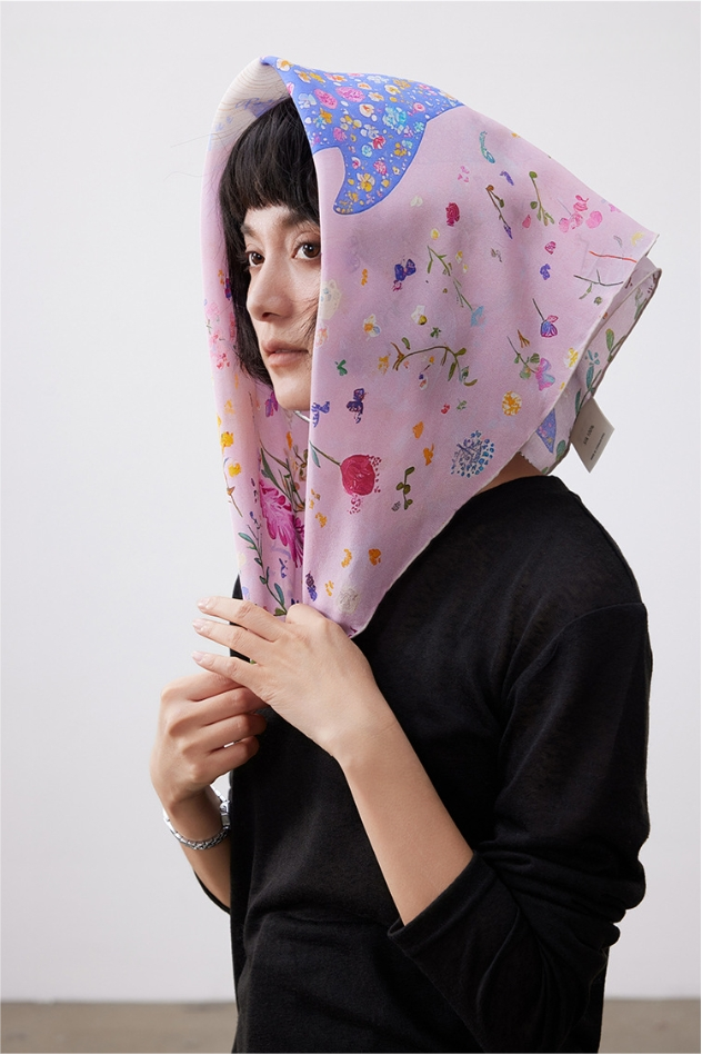 Floral Whale Print Pure Silk Square Scarf - AOA Fashion Accessories