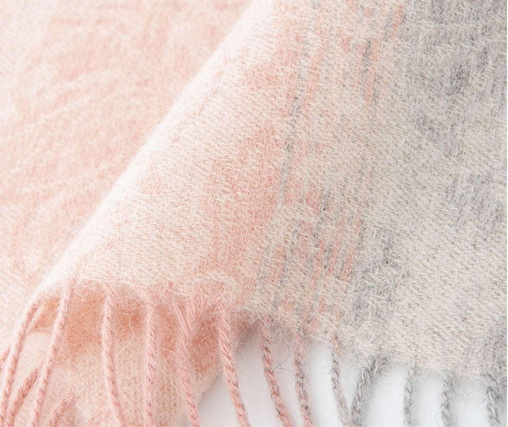 Men's and women's autumn and winter jacquard wool scarves, warm color matching thickened wool versatile scarves - AOA Fashion Accessories