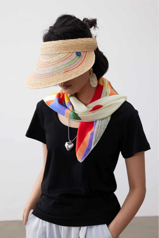 Colorful Landscape Print Pure Silk Square Scarf - AOA Fashion Accessories