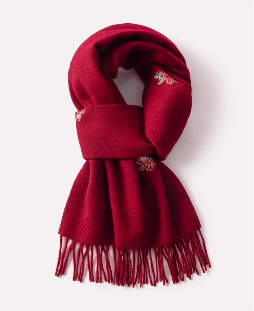 100% wool scarf for autumn and winter, Chinese style embroidered women's scarf, gift - AOA Fashion Accessories