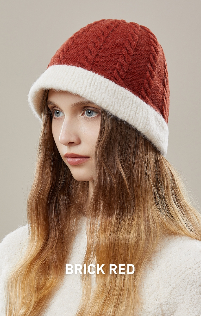 Women's autumn and winter 100% wool warm hat, wool knitted bucket hat - AOA Fashion Accessories