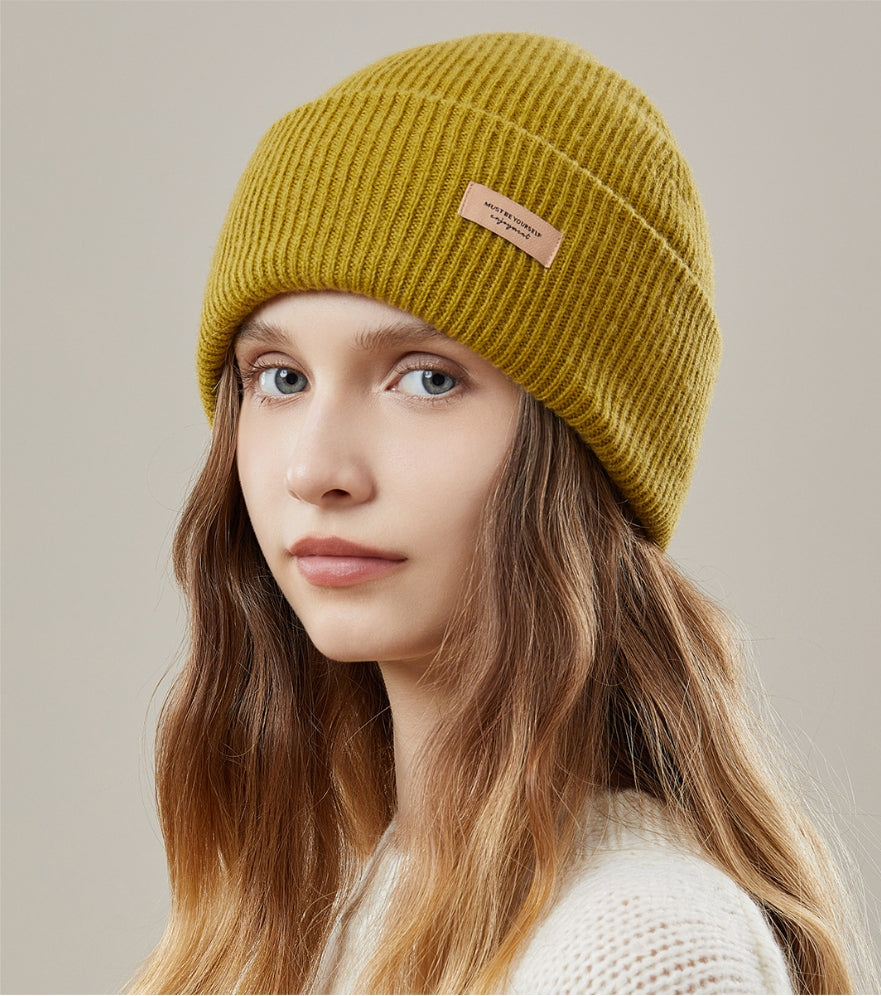 Women's autumn and winter 100% wool warm hat, wool multi-color simple knitted hat - AOA Fashion Accessories
