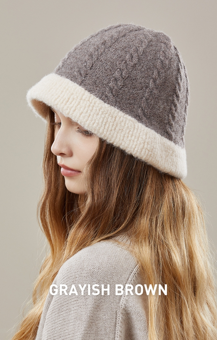 Women's autumn and winter 100% wool warm hat, wool knitted bucket hat - AOA Fashion Accessories