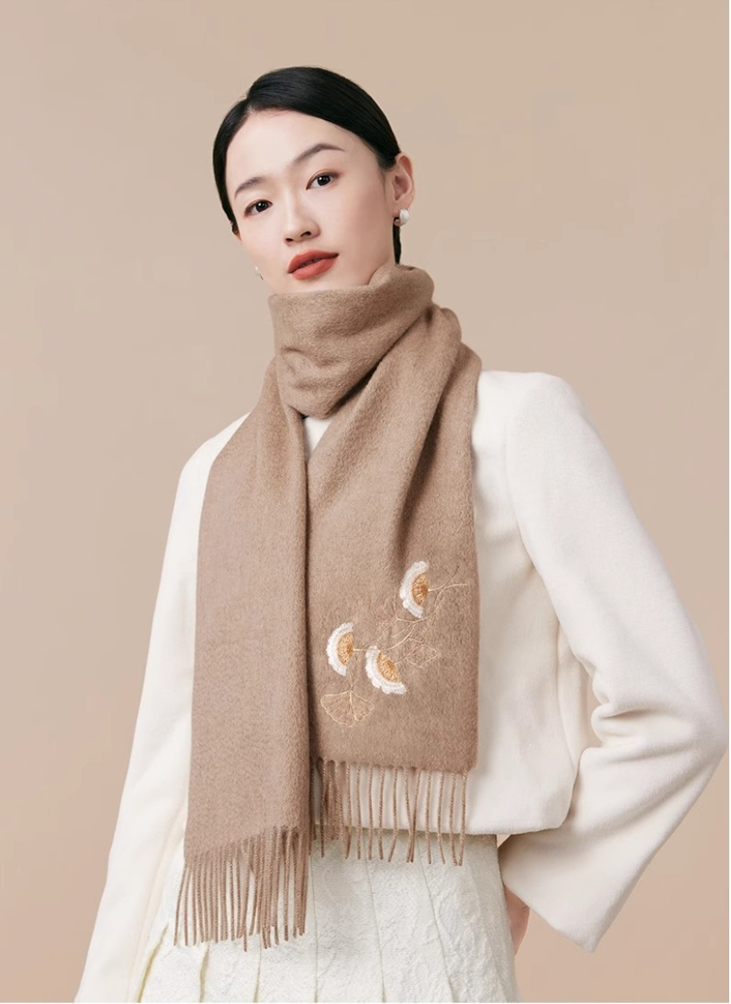100% wool scarf for autumn and winter, Chinese style embroidered women's scarf, gift - AOA Fashion Accessories