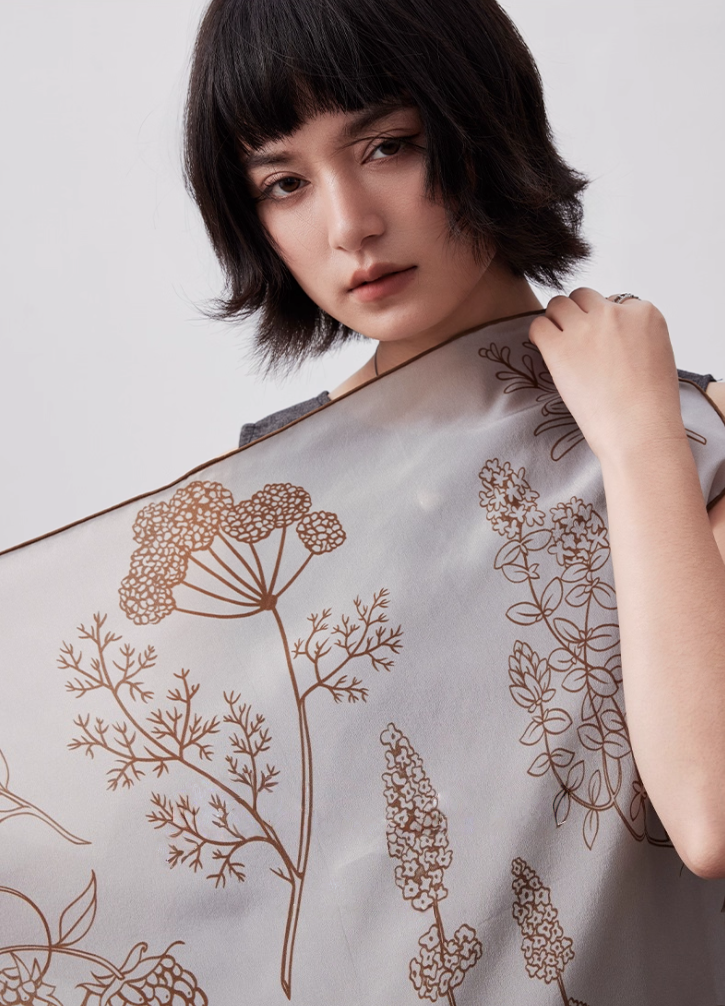 Botanical Print Silk Square Scarf - 65×65cm - AOA Fashion Accessories