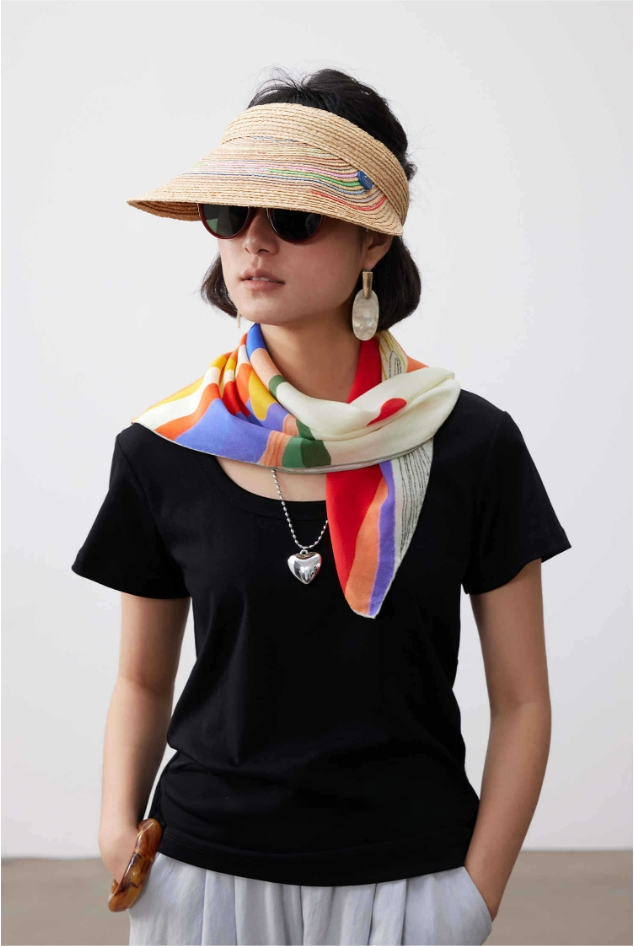 Colorful Landscape Print Pure Silk Square Scarf - AOA Fashion Accessories