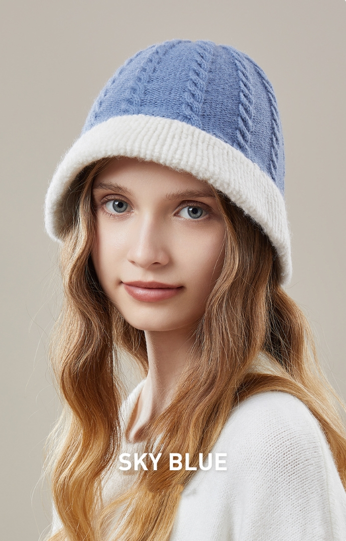 Women's autumn and winter 100% wool warm hat, wool knitted bucket hat - AOA Fashion Accessories