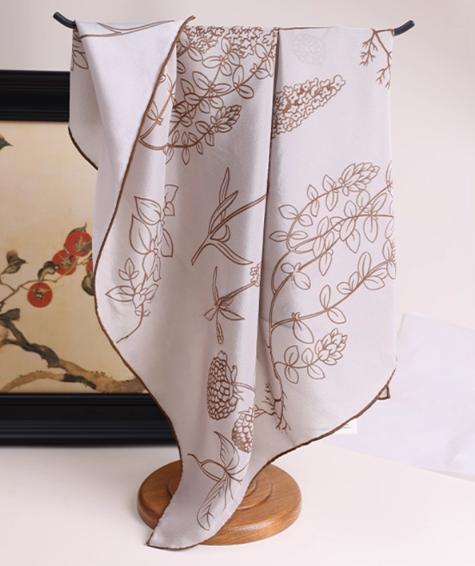Botanical Print Silk Square Scarf - 65×65cm - AOA Fashion Accessories