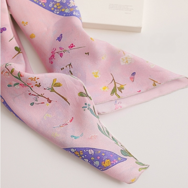 Floral Whale Print Pure Silk Square Scarf - AOA Fashion Accessories