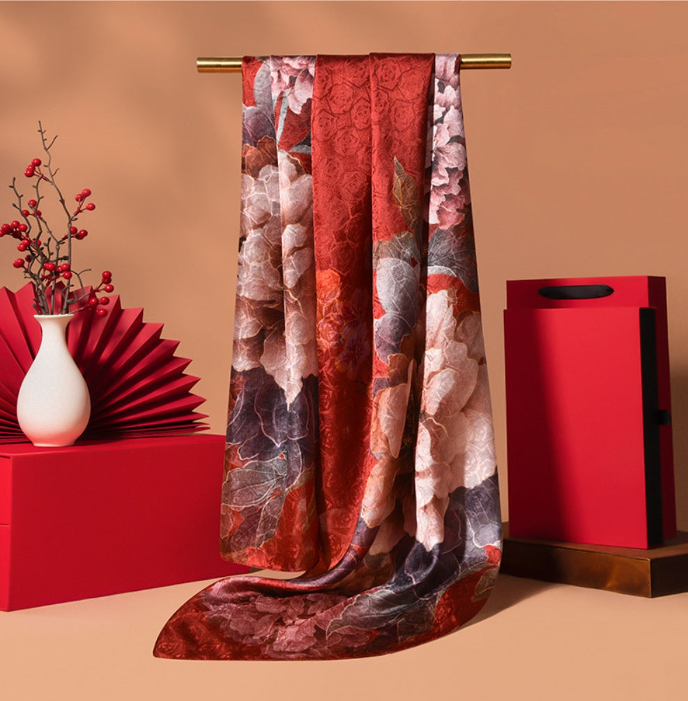 Silk Scarf for Women -  Floral Printed Silk Scarves 170x53cm - AOA Fashion Accessories