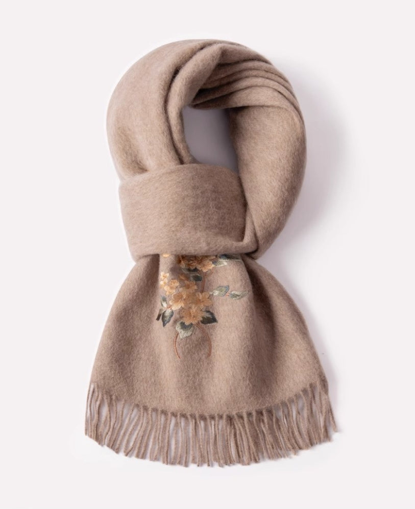 100% wool scarf for autumn and winter, Chinese style embroidered women's scarf, gift - AOA Fashion Accessories