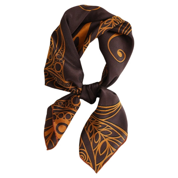 Silk Square Scarf - 65×65 cm Golden Bird Pattern - AOA Fashion Accessories